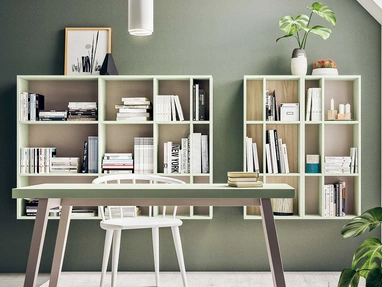 Libreria modulare sospesa in laccato opaco e melaminico Gate di Clever