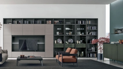 Libreria Atlante UNIT AT201 in materico alpaca, materico rovere carbone e rovere carbone canettè, laccato bosco di Tomasella