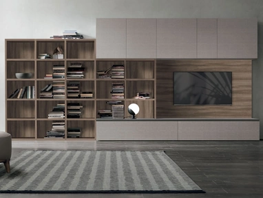 Libreria Atlante UNIT AT215 in materico alpaca, materico noce ambra e metallo opaco antracite di Tomasella