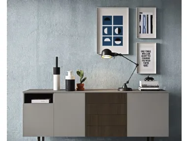 Madia BK03|2 in laccato ardesia con cassettiera in rovere materico rovere termotrattato di Cinquepuntozero