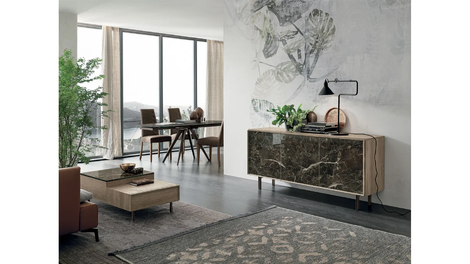 Madia Giunone in laminato effetto legno con inserto in Gres porcellanato di Target Point