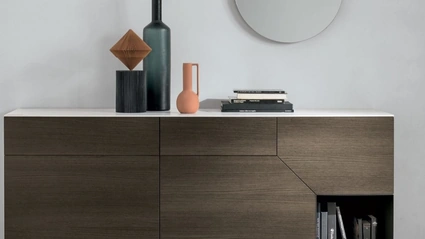 Madia Remix X02 in materico rovere moka con top in gres Tomasella