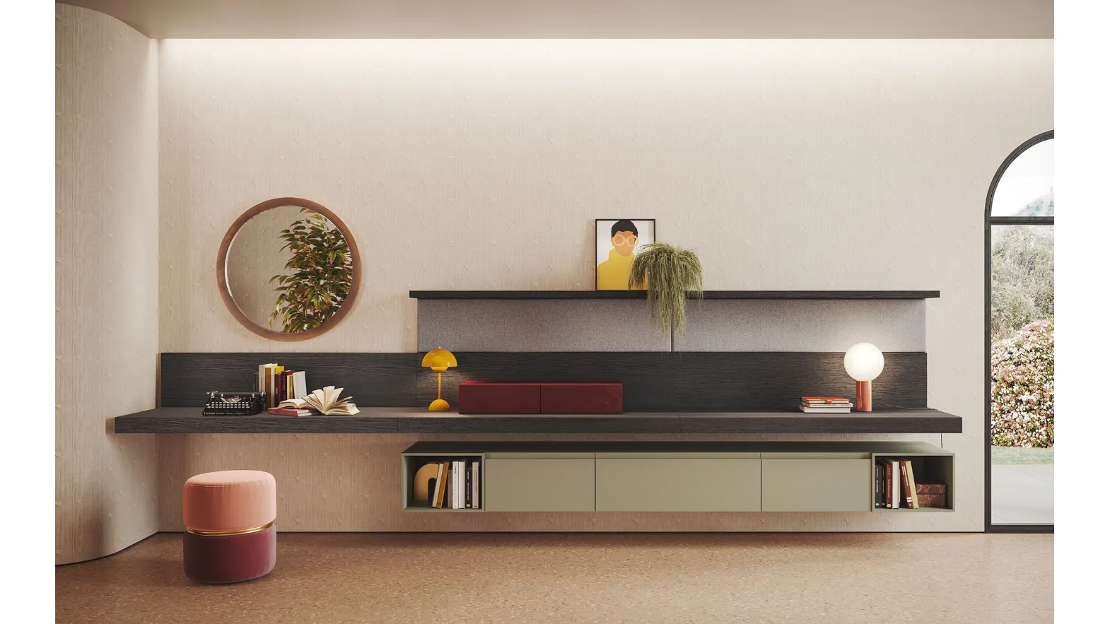 Parete Attrezzata in laccato e Rovere Home Studio 02 di Morassutti