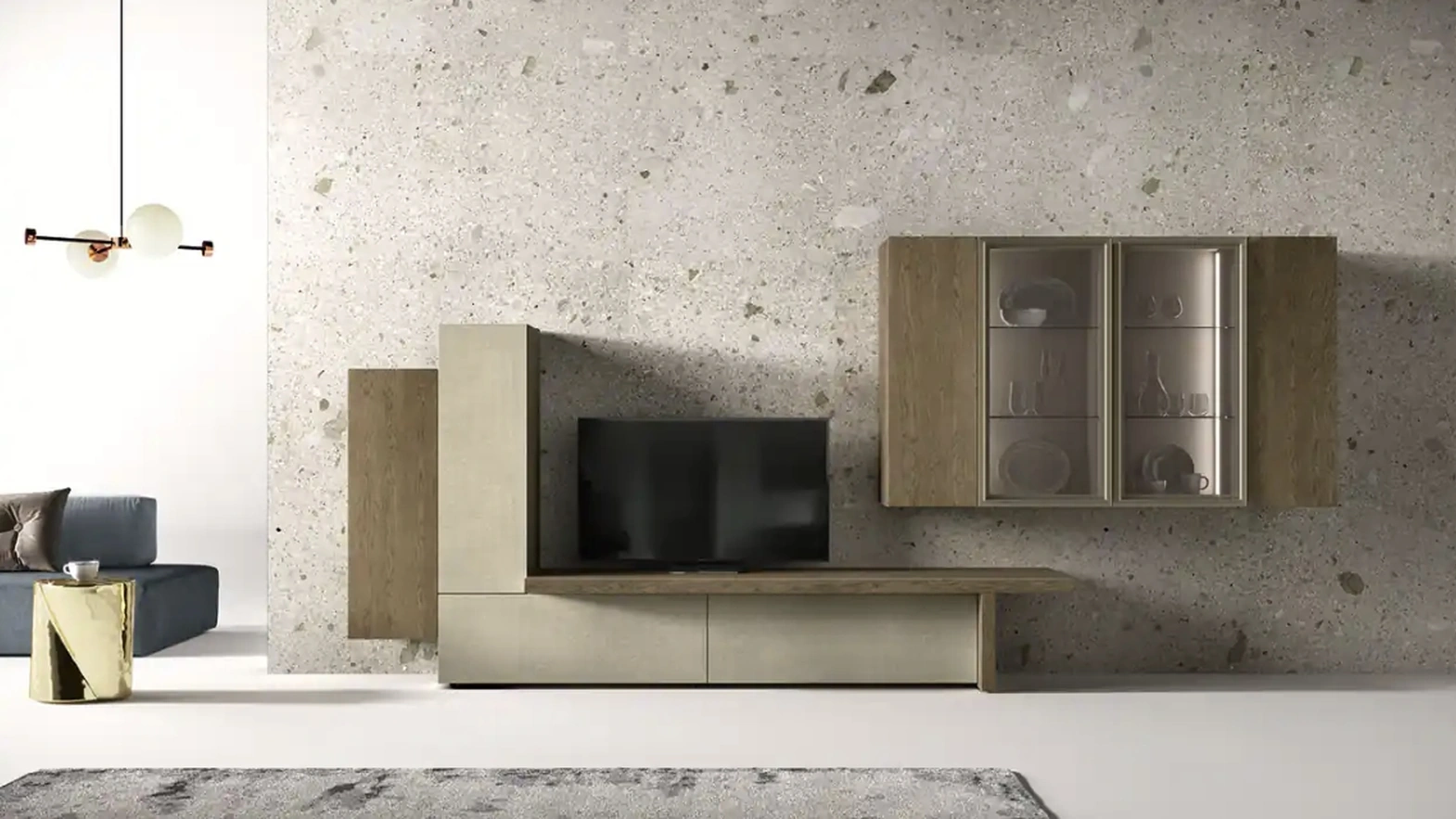 Parete Attrezzata Kosmos KC128 in nobilitato e legno di Moretti Compact Giorno Notte