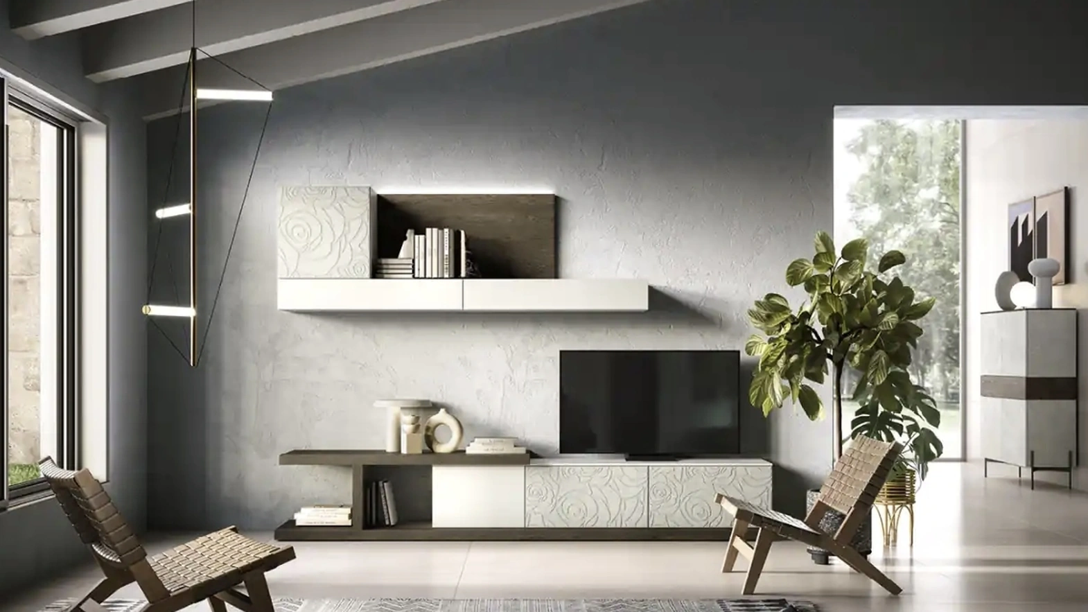 Parete Attrezzata Kosmos KC131 in nobilitato e legno di Moretti Compact Giorno Notte