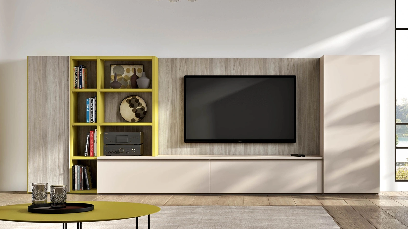 Parete attrezzata in laccato opaco e melaminico con pannello TV IM20 L22 di Clever