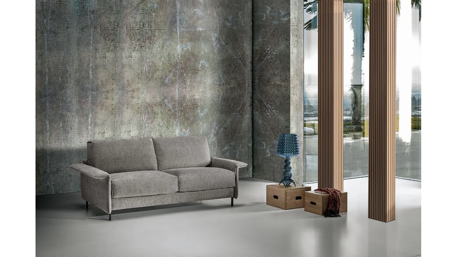 Divano Letto di design in tessuto color tortora Fez di Excò