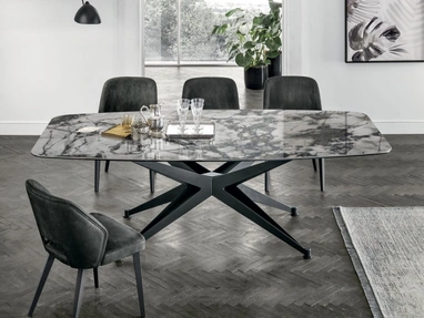 Tavolo Halley con piano in gres e base in metallo laccato antracite di Tomasella