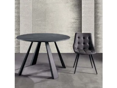 Tavolo rotondo allungabile in nobilitato antracite con gambe in metallo verniciato nero SaturnONE di La Seggiola
