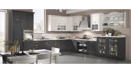 Cucina Classica ad angolo Aisha in frassino laccato ardesia e Bianco di Mobilturi