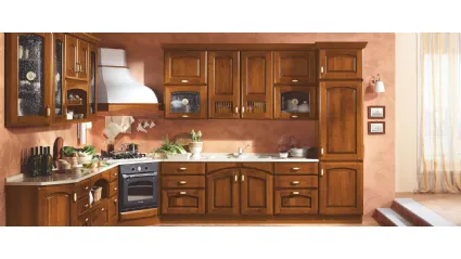 Cucina Classica angolare Atena in legno di Ontano finitura Noce Anticato di Mobilturi