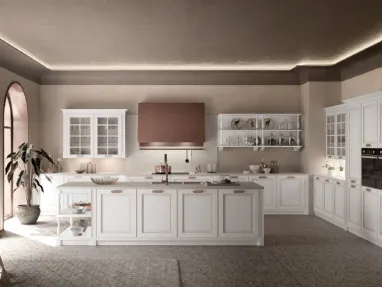 Cucina Classica con isola Dolcevita v01 in Laccato Bianco filo Bronzo di Stosa