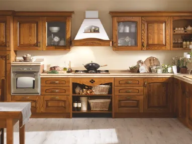 Cucina Classica angolare Elena in Frassino finitura Castagno Chiaro di Mobilturi