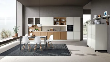 Cucina Classica lineare Newport v08 in Rovere Avena e laccato Bianco Ice di Stosa