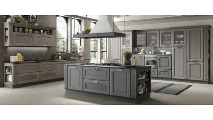 Cucina Classica con isola Olimpia in legno di frassino finitura ardesia e ghisa di Mobilturi