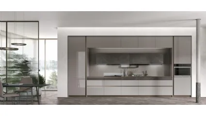 Cucina Moderna lineare Aliant v06 in vetro lucido Salina e Neolith Calatorao Silk di Stosa