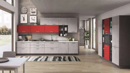 Cucina Moderna Ambra Spazzolato Grigio Rosso Cocktail di Net Cucine