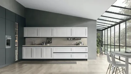 Cucina Moderna ad angolo City v06 in Termo Strutturato Rovere Bianco e Pet Nero opaco di Stosa