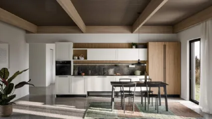 Cucina Moderna lineare Clio Composizione 05 in Pet bianco e laminato rovere di Prima Cucine