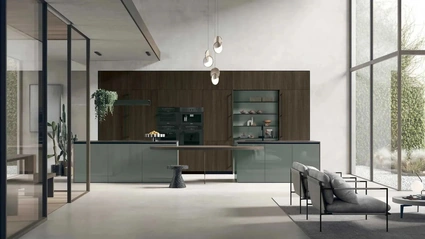 Cucina Moderna in rovere termocotto con isola in laccato lucido Color Trend 06 di Stosa