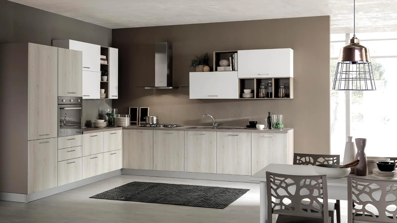 Cucina Moderna Cloe 04 Rovere Beige e Bianco Opaco di Net Cucine