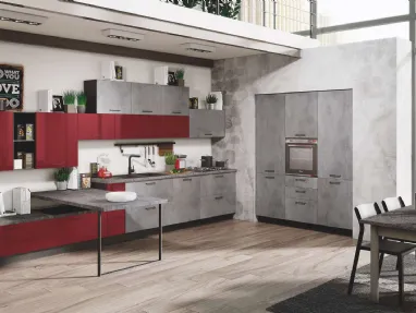 Cucina Moderna Kira 03 Cemento Fumo e Bordeaux Lucido di Net Cucine