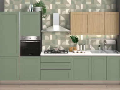 Cucina Moderna Dora 01 Verde opaco e Rovere naturale Net Cucine