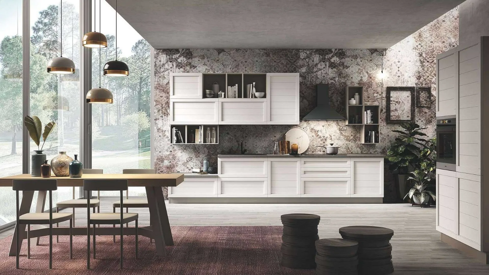 Cucina Moderna ad angolo Elsa 05 in legno laccato finitura Camelia di Net Cucine