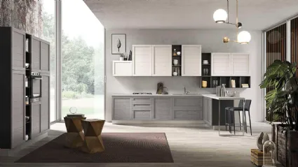 Cucina Moderna in legno con penisola Elsa 03 finitura Grigio Fumo e Bianco di Net Cucine