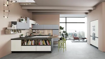 Cucina Moderna Era 02 Bianco Opaco e Pietra Grafite di Net Cucine