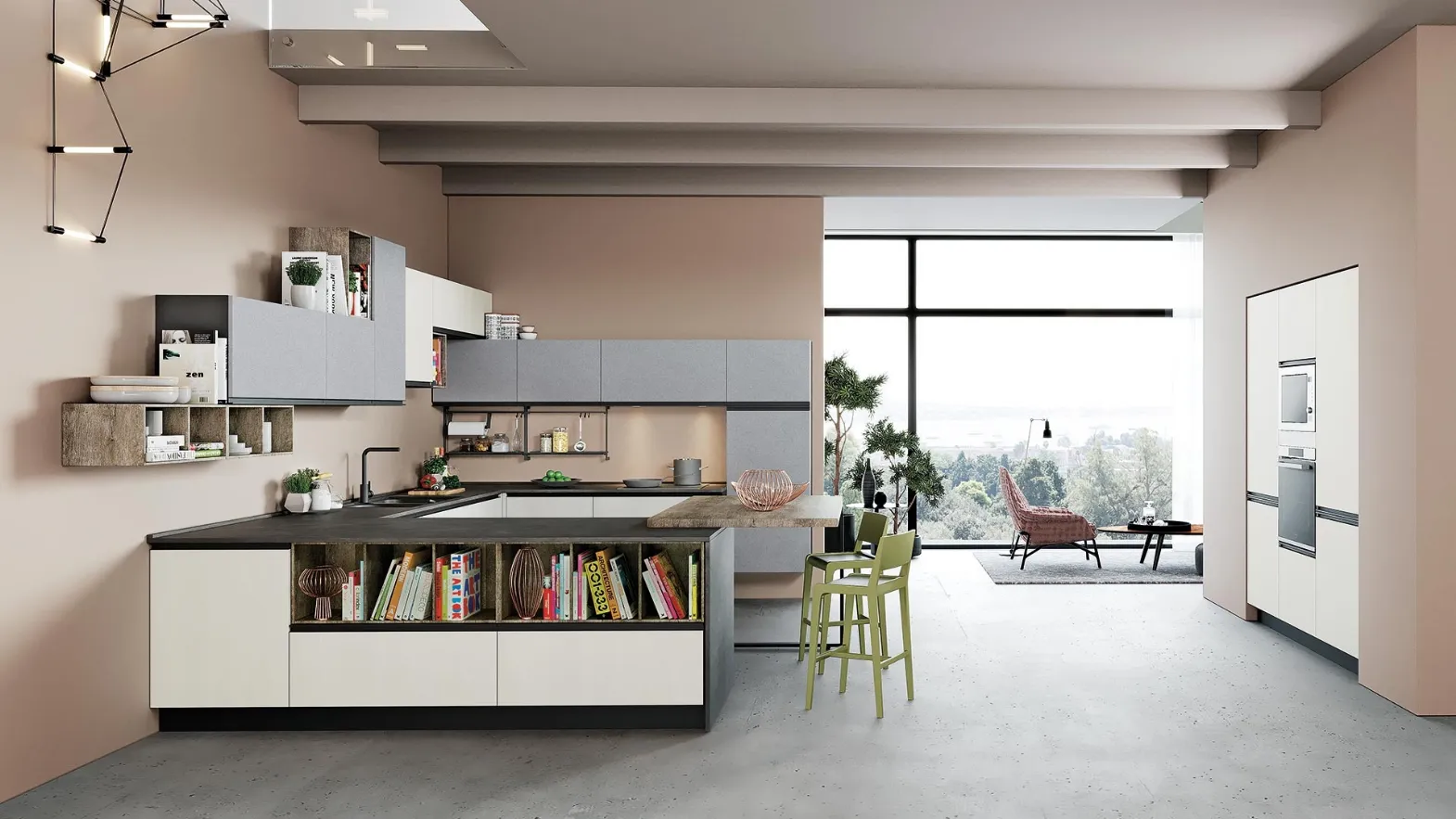 Cucina Moderna Era Bianco Opaco e Pietra Grafite di Net Cucine