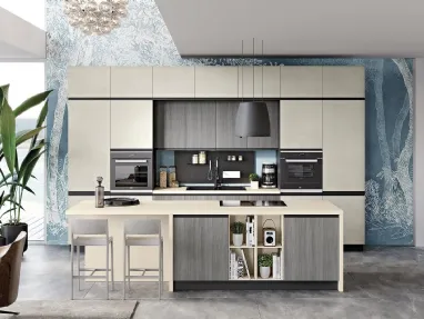 Cucina Moderna Era 05 Urban Avorio e Legno Grigio di Net Cucine