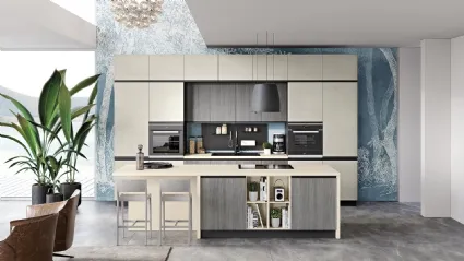 Cucina Moderna Era 05 Urban Avorio e Legno Grigio di Net Cucine