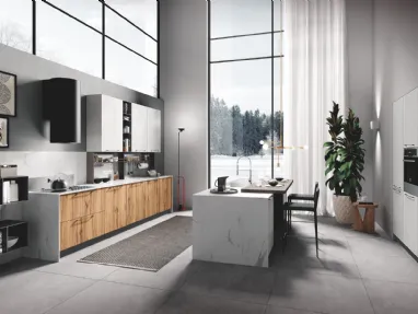 Cucina Moderna Gaia in Cemento Bianco e Rovere Nodato di Mobilturi