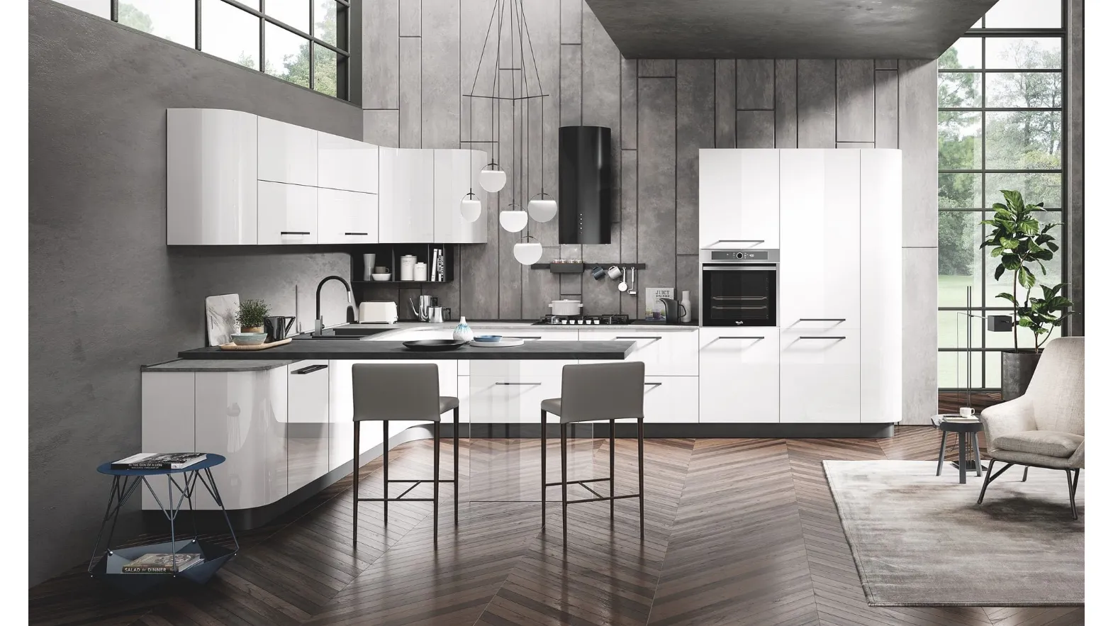Cucina Moderna Gaia in Laccato Bianco Lucido di Mobilturi