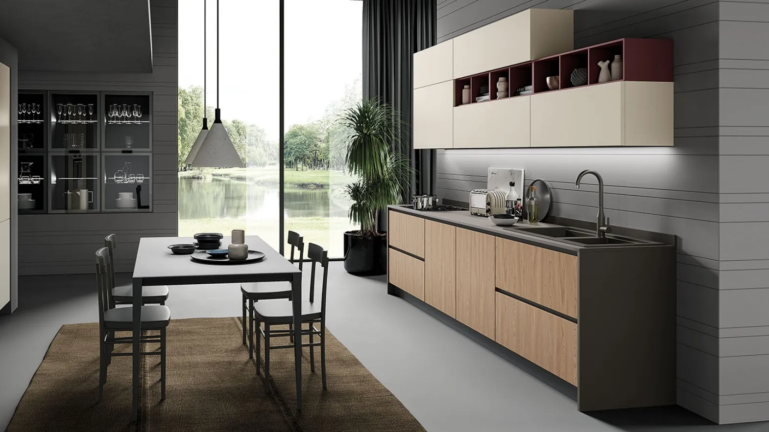 Cucina Moderna Hilary in Ciliegio Dorato e Magnolia di Mobilturi