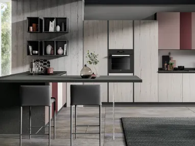 Cucina Moderna Hilary in Rovere Bianco Rosa Antico e Grafite di Mobilturi