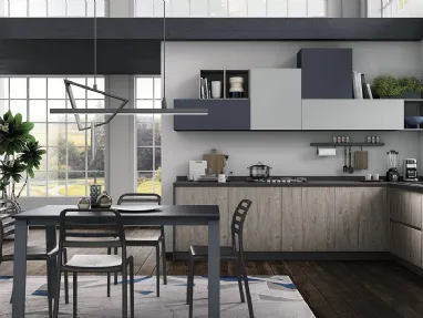 Cucina Moderna Hilary in Rovere Grigio Madreperla e Blue di Mobilturi