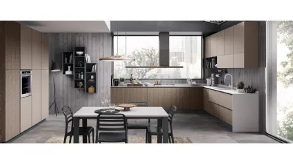 Cucina Moderna angolare Hilary finitura Rovere Tabacco e Cipria di Mobilturi