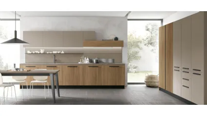 Cucina Moderna ad angolo Infinity v11 in Termo Strutturato Rovere Anice e Pet Ginseng di Stosa