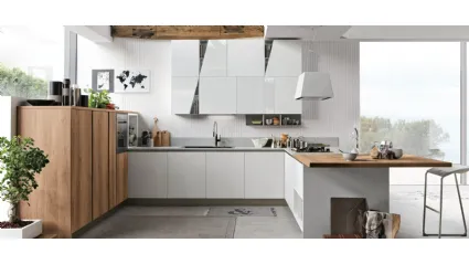 Cucina Moderna con penisola Infinity v14 in Pet Bianco e Rovere nodatodi Stosa