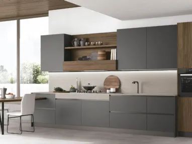 Cucina Moderna con penisola Infinity v02 in Pet canna di Fucile e Rovere Liquirizia di Stosa