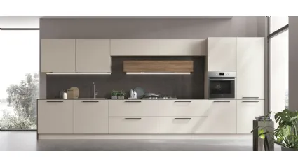 Cucina Moderna lineare Infinity v08 in Pet Cachemere e Cemento Dark di Stosa