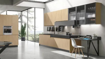 Cucina Moderna ad angolo Karma v05 in Termo Strutturato Rovere Essenza con top in HPL Ossido di Stosa