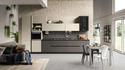 Cucina Moderna lineare Kaya v05 in nobilitato Conchiglia opaco e ossido materico Slate Grey di Stosa