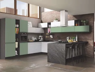 Cucina Moderna Kelly 04 Frassino Bianco e Verde Salvia Opaco di Net Cucine