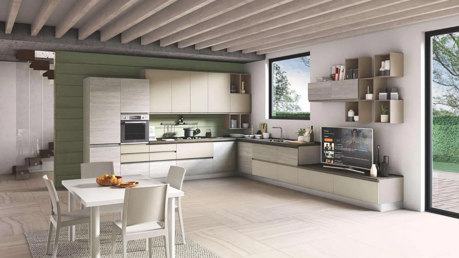 Cucina Moderna Kelly 03 Pino Grigio e Grigio Sasso Opaco di Net Cucine