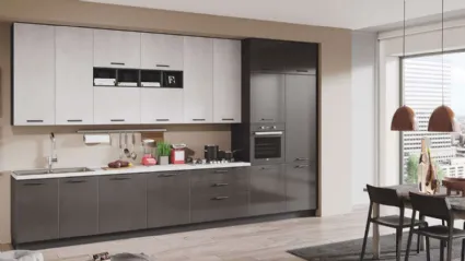 Cucina Moderna Kira 04 Antracite Lucido e Cemento Bianco di Net Cucine