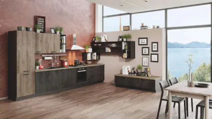 Cucina Moderna Kira 06 Cemento Ardesia e Legno Naturale di Net Cucine
