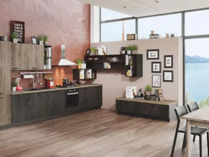 Cucina Moderna Kira 06 Cemento Ardesia e Legno Naturale di Net Cucine